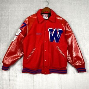 Vtg Mens M Womens XL Varsity Letterman Jacket Red Wool Blend Made in USA